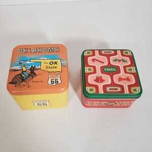 Authentic Fossil Metal Tin Collectible Watch Gift Box. set of 2